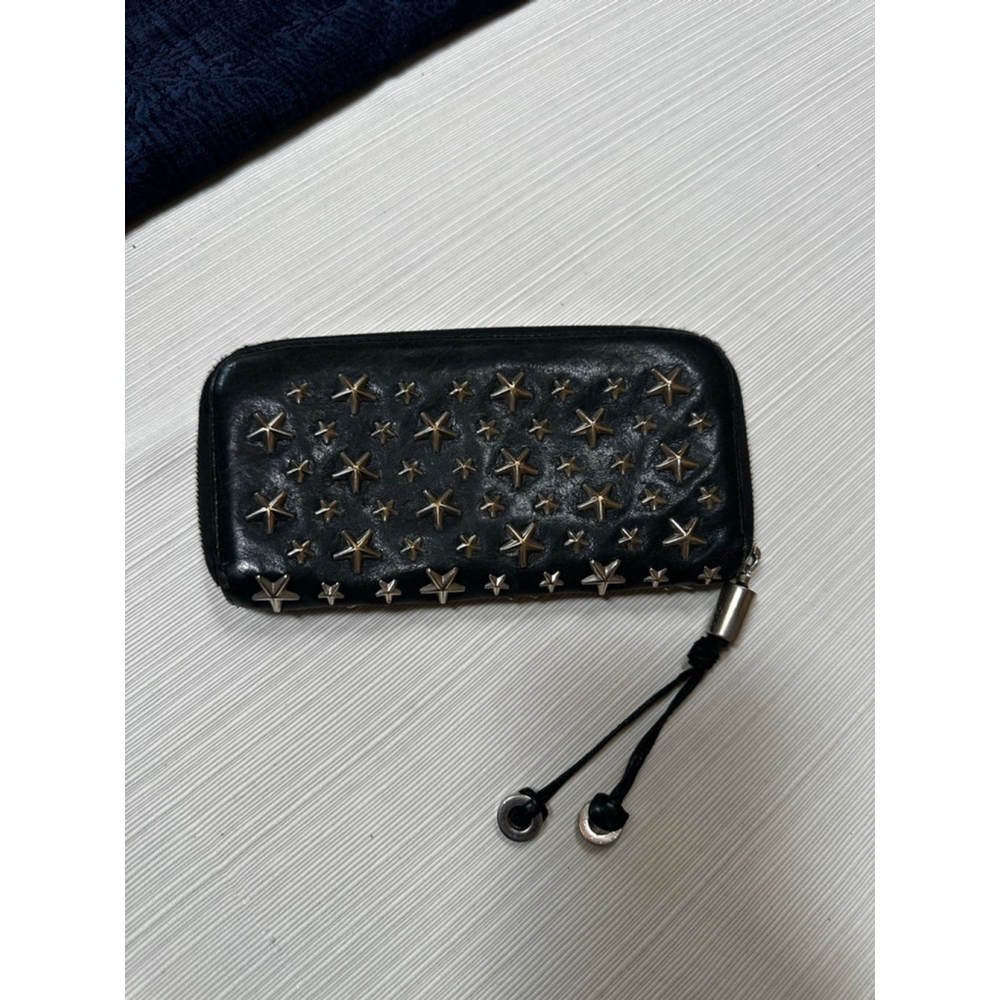 Jimmy Choo Black Silver Star Studded Leather Zip Around Long Wallet - Picture 5 of 15